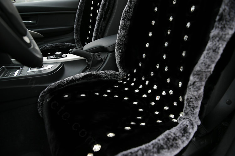Luxury Crystal Pure Wool Universal Car Seat Cushion Whole Snow Rabbit Fur 10pcs Sets - Black