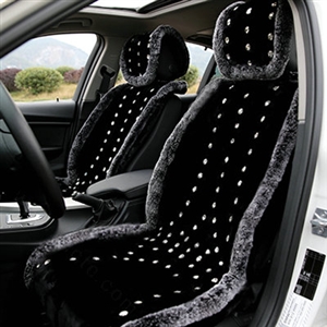 Luxury Crystal Pure Wool Universal Car Seat Cushion Whole Snow Rabbit Fur 10pcs Sets - Black