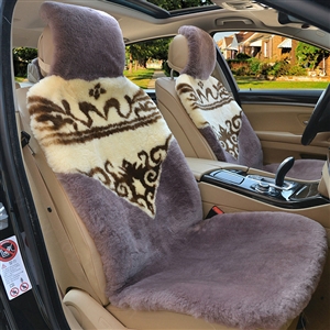 Luxury Flower Pure Wool Car Seat Cushion Universal Sheepskin Fur Pads 5pcs Sets - Bean Paste