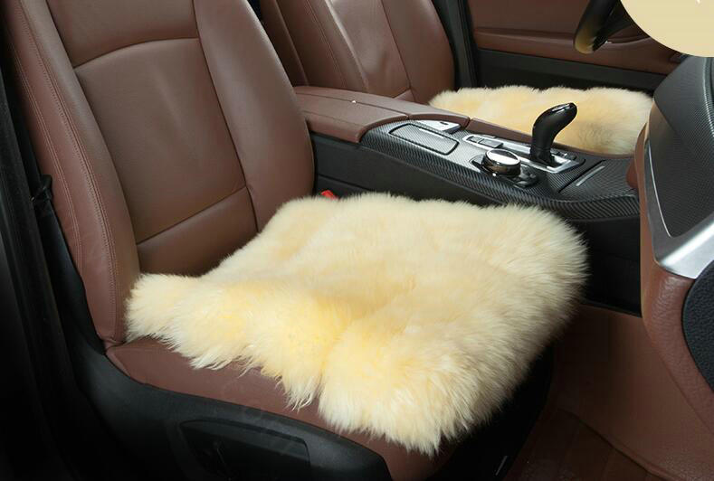 Luxury Genuine Wool Universal Car Seat Cushion Sheepskin Fur One Piece Pads 3pcs Set - Beige