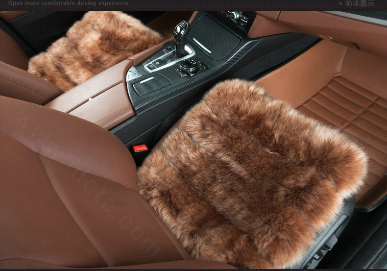Luxury Genuine Wool Universal Car Seat Cushion Sheepskin Fur One Piece Pads 3pcs Set - Brown