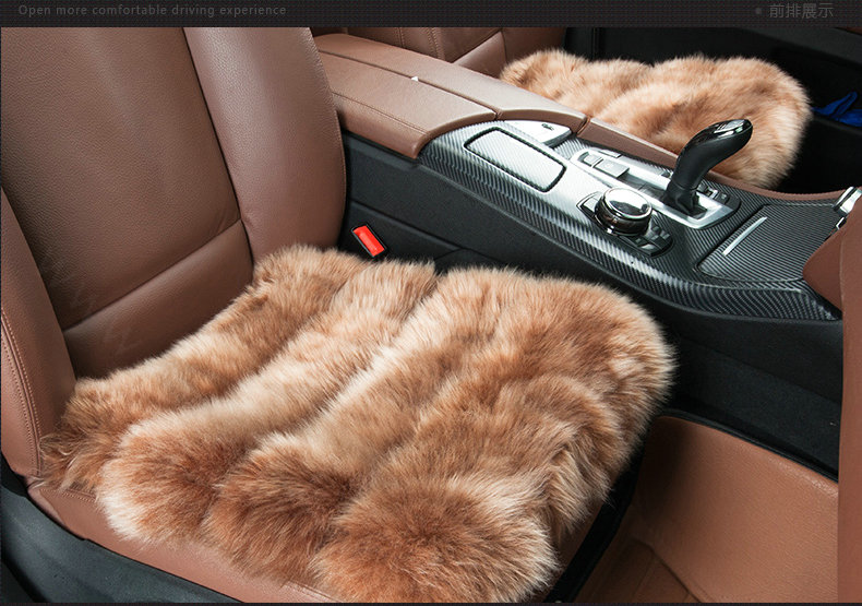 Luxury Genuine Wool Universal Car Seat Cushion Sheepskin Fur One Piece Pads 3pcs Set - Brown