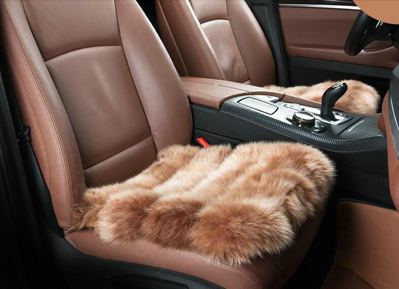 Luxury Genuine Wool Universal Car Seat Cushion Sheepskin Fur One Piece Pads 3pcs Set - Brown