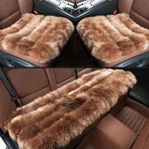 Luxury Genuine Wool Universal Car Seat Cushion Sheepskin Fur One Piece Pads 3pcs Set - Brown
