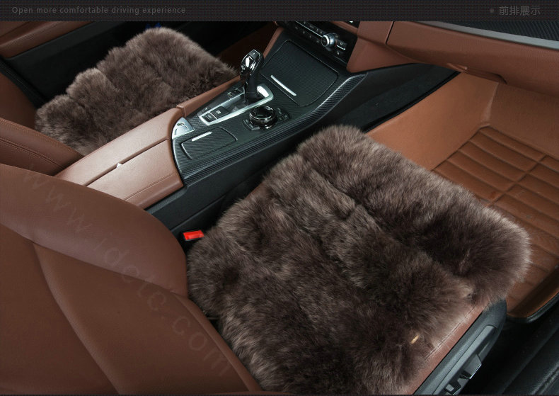 Luxury Genuine Wool Universal Car Seat Cushion Sheepskin Fur One Piece Pads 3pcs Set - Coffee