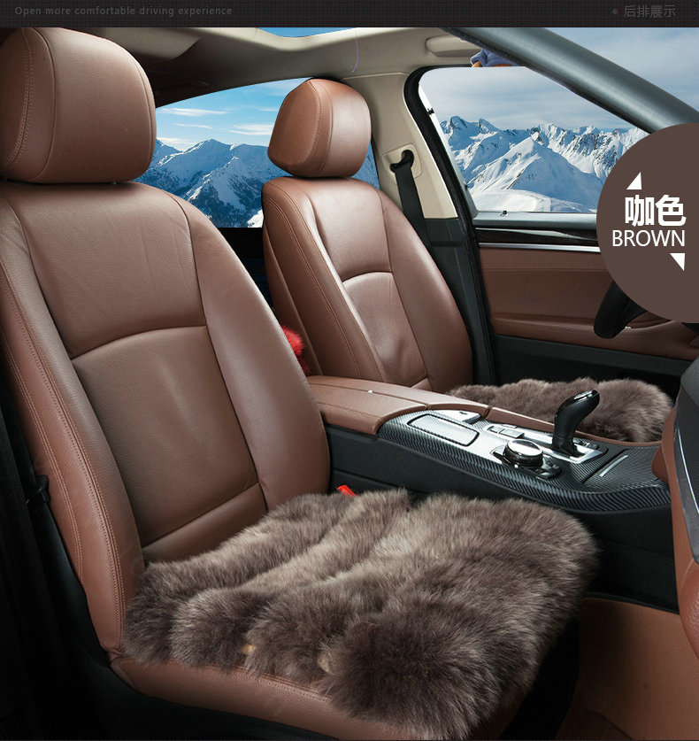 Luxury Genuine Wool Universal Car Seat Cushion Sheepskin Fur One Piece Pads 3pcs Set - Coffee