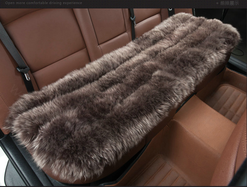 Luxury Genuine Wool Universal Car Seat Cushion Sheepskin Fur One Piece Pads 3pcs Set - Coffee