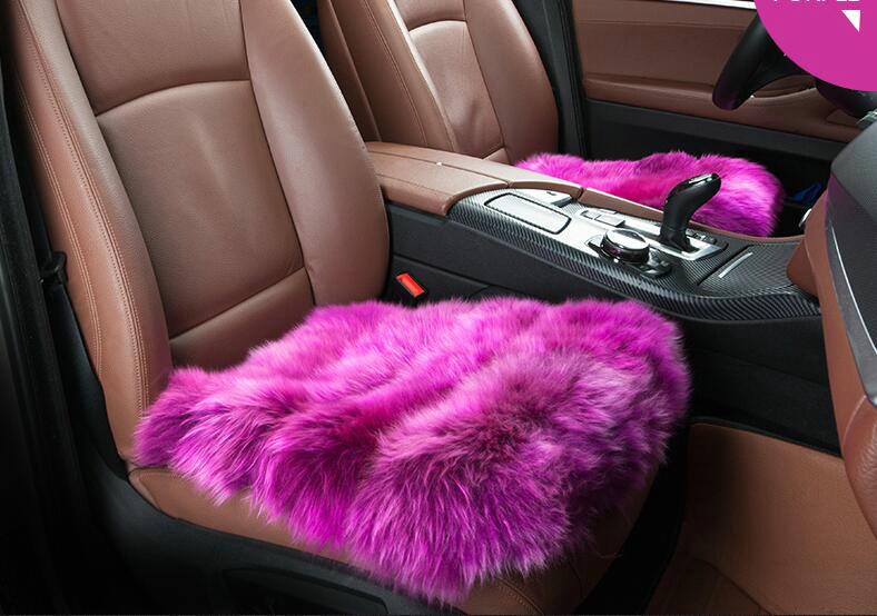 Luxury Genuine Wool Universal Car Seat Cushion Sheepskin Fur One Piece Pads 3pcs Set - Purple