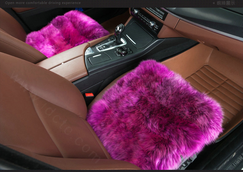 Luxury Genuine Wool Universal Car Seat Cushion Sheepskin Fur One Piece Pads 3pcs Set - Purple