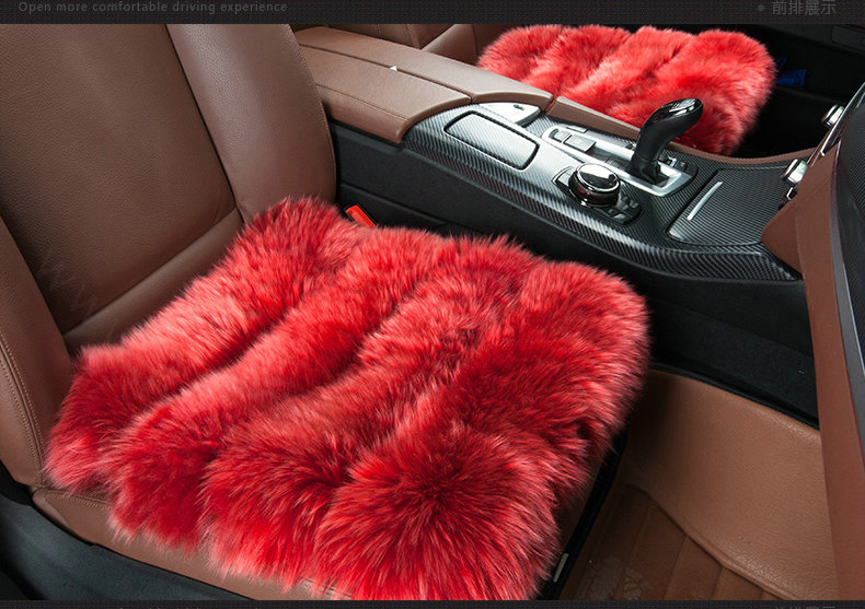 Luxury Genuine Wool Universal Car Seat Cushion Sheepskin Fur One Piece Pads 3pcs Set - Red