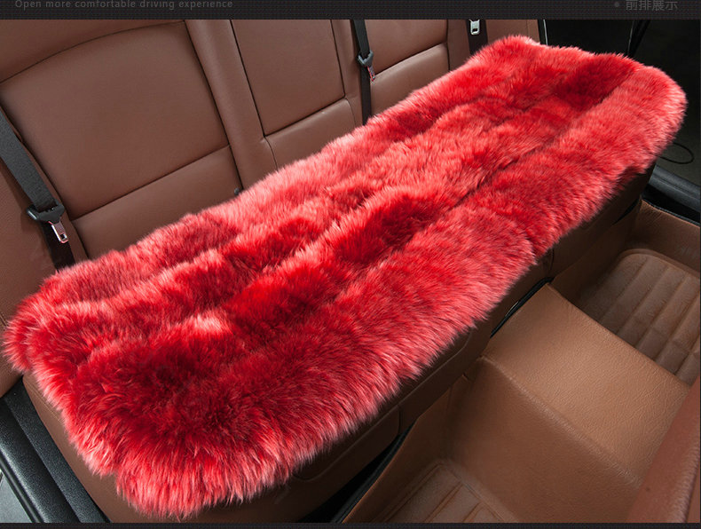 Luxury Genuine Wool Universal Car Seat Cushion Sheepskin Fur One Piece Pads 3pcs Set - Red