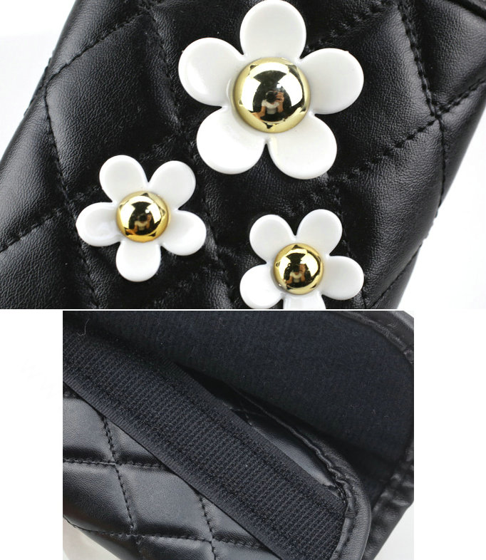 Luxury Leather Car Interior Accessories Sets Women Daisy Flowers Creative 5pcs - Black