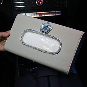 Luxury Leather Diamond Car Tissue Paper Box Holder Case Auto Interior Accessories - Beige