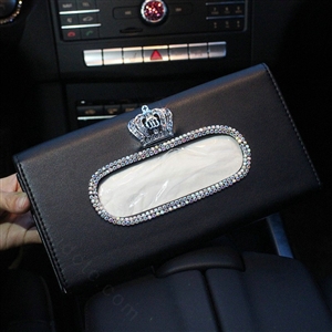Luxury Leather Diamond Car Tissue Paper Box Holder Case Auto Interior Accessories - Black