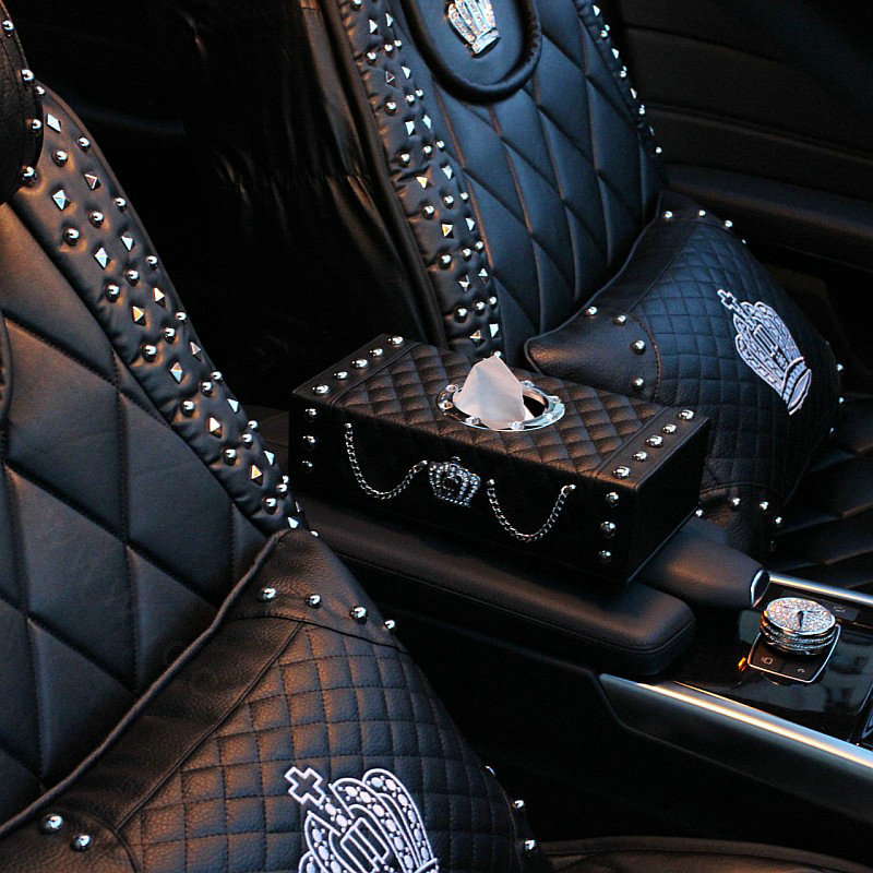 Luxury Leather Rivets Car Tissue Paper Box Holder Case Auto Interior Accessories - Black