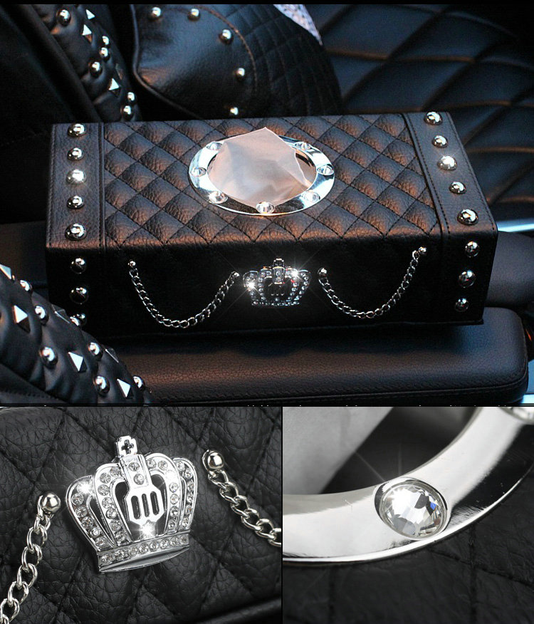 Luxury Leather Rivets Car Tissue Paper Box Holder Case Auto Interior Accessories - Black