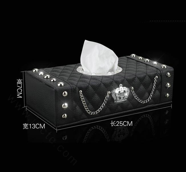 Luxury Leather Rivets Car Tissue Paper Box Holder Case Auto Interior Accessories - Black