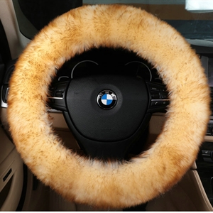 Luxury Long Fur Wool Car Steering Wheel Covers Handle Sleeves 15 Inch 38CM - Yellow