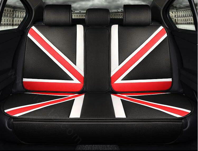 Luxury Mi British Flag Style Universal Car Seat Cushion PU Leather 12pcs Sets - Black Red