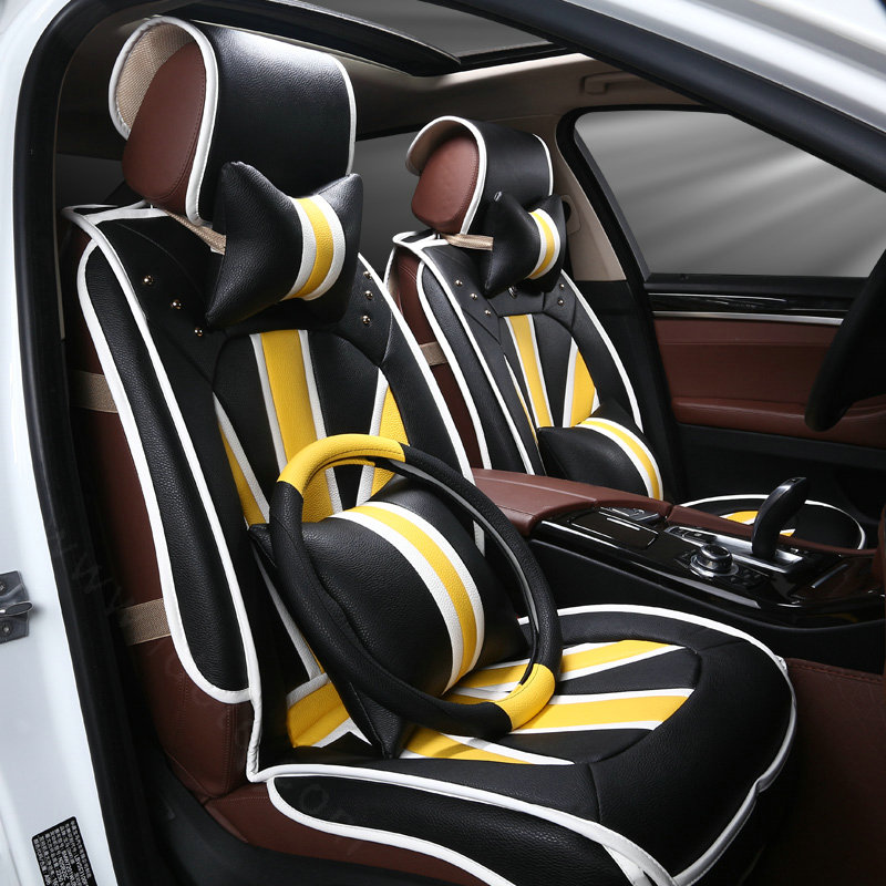 Luxury Mi British Flag Style Universal Car Seat Cushion PU Leather 12pcs Sets - Black Yellow