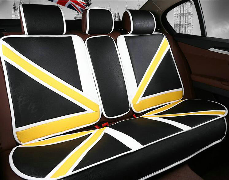 Luxury Mi British Flag Style Universal Car Seat Cushion PU Leather 12pcs Sets - Black Yellow