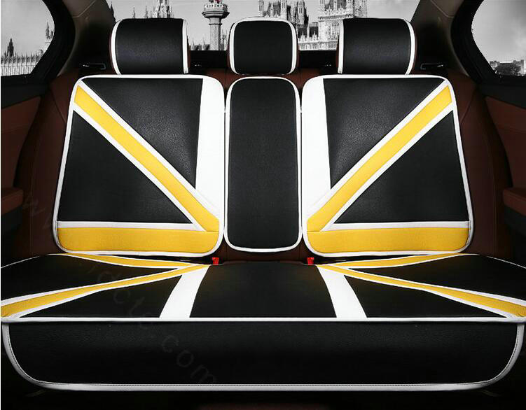 Luxury Mi British Flag Style Universal Car Seat Cushion PU Leather 12pcs Sets - Black Yellow