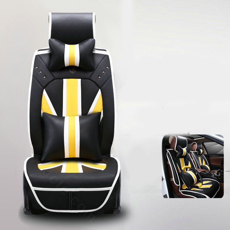 Luxury Mi British Flag Style Universal Car Seat Cushion PU Leather 12pcs Sets - Black Yellow
