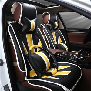 Luxury Mi British Flag Style Universal Car Seat Cushion PU Leather 12pcs Sets - Black Yellow