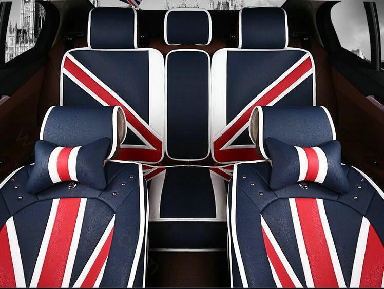 Luxury Mi British Flag Style Universal Car Seat Cushion PU Leather 12pcs Sets - Blue Red