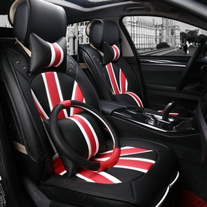 Luxury Mi British Flag Style Universal Car Seat Cushion PU Leather 12pcs Sets - Blue Red