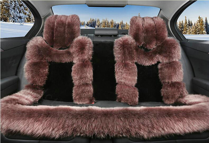 Luxury Pure Wool Automobile Seat Cushion Universal Sheepskin Fur Pads 6pcs Sets - Black Calme