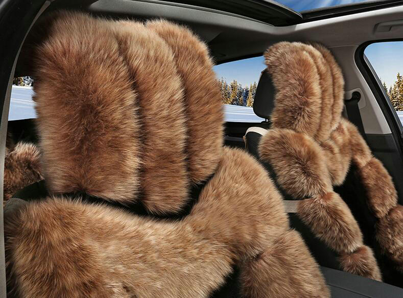 Luxury Pure Wool Automobile Seat Cushion Universal Sheepskin Fur Pads 6pcs Sets - Black Coffee