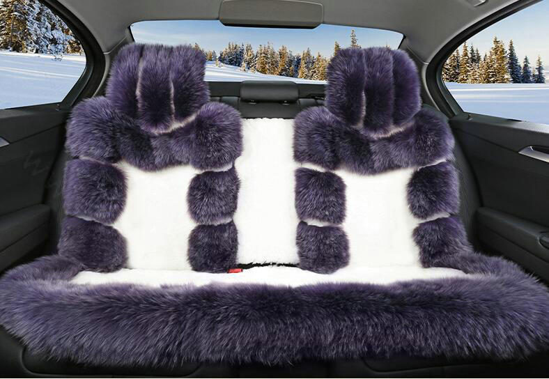 Luxury Pure Wool Automobile Seat Cushion Universal Sheepskin Fur Pads 6pcs Sets - Purple White