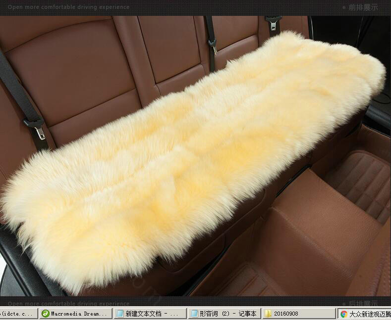 Luxury Pure Wool Universal Car Seat Cushion Winter Sheepskin Fur Auto Long Pads 1pcs - Beige
