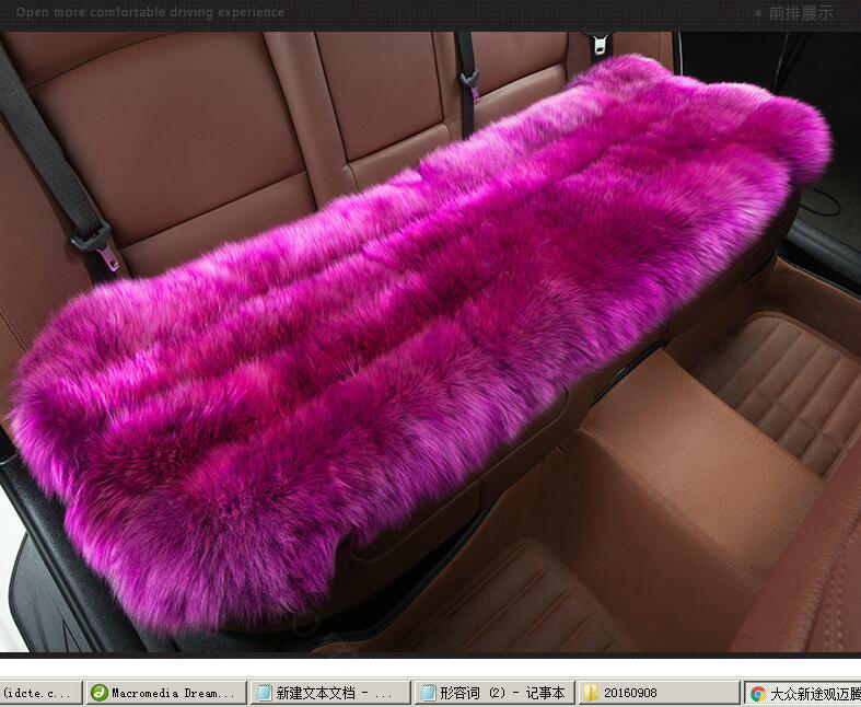 Luxury Pure Wool Universal Car Seat Cushion Winter Sheepskin Fur Auto Long Pads 1pcs - Purple