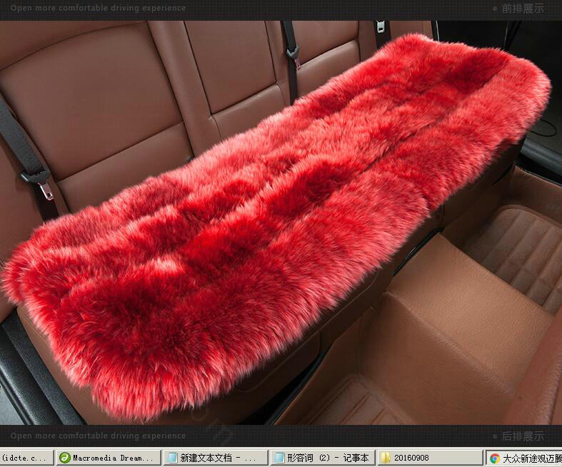 Luxury Pure Wool Universal Car Seat Cushion Winter Sheepskin Fur Auto Long Pads 1pcs - Red