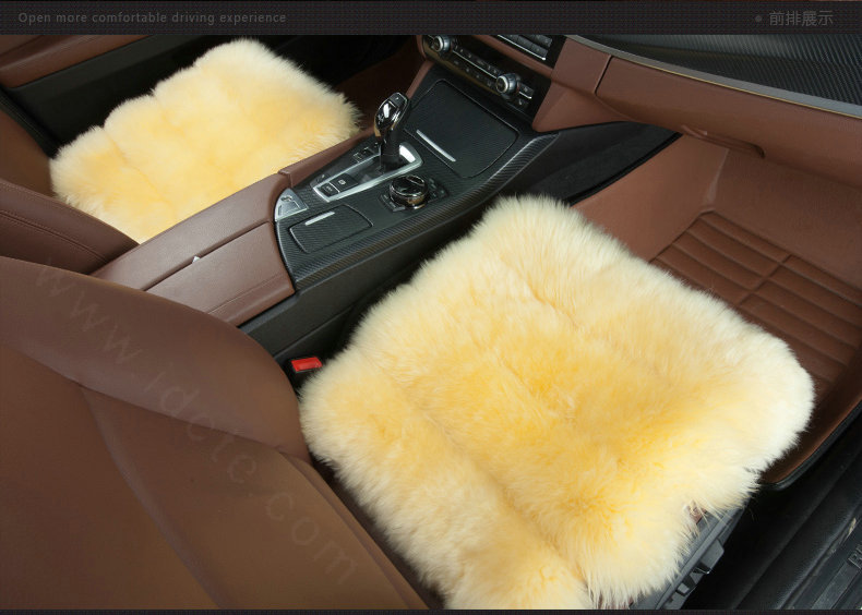 Luxury Pure Wool Universal Car Seat Cushion Winter Sheepskin Fur Auto Pads 1pcs - Beige