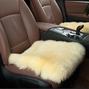 Luxury Pure Wool Universal Car Seat Cushion Winter Sheepskin Fur Auto Pads 1pcs - Beige