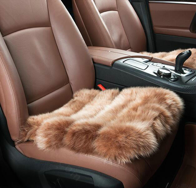 Luxury Pure Wool Universal Car Seat Cushion Winter Sheepskin Fur Auto Pads 1pcs - Camel
