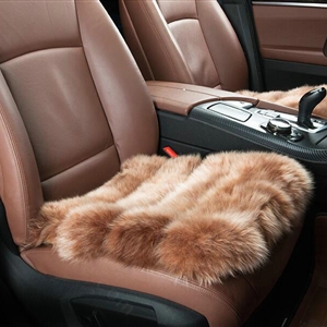 Luxury Pure Wool Universal Car Seat Cushion Winter Sheepskin Fur Auto Pads 1pcs - Camel