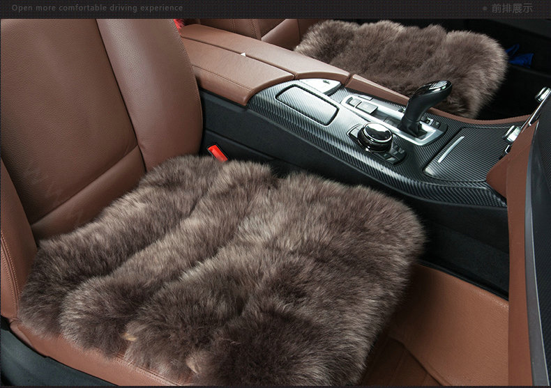 Luxury Pure Wool Universal Car Seat Cushion Winter Sheepskin Fur Auto Pads 1pcs - Coffee