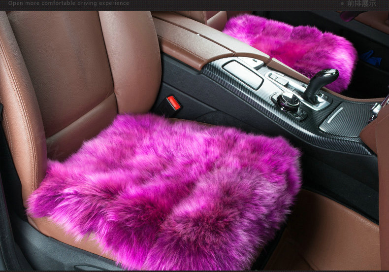 Luxury Pure Wool Universal Car Seat Cushion Winter Sheepskin Fur Auto Pads 1pcs - Purple