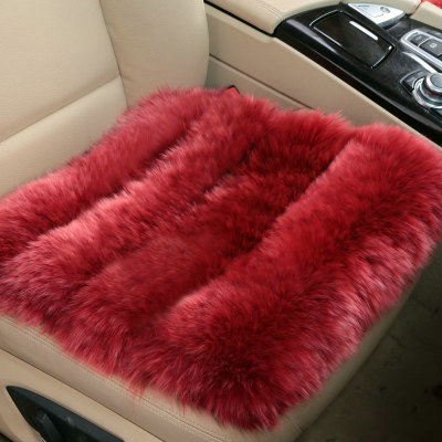 Luxury Pure Wool Universal Car Seat Cushion Winter Sheepskin Fur Auto Pads 1pcs - Red