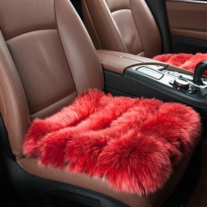 Luxury Pure Wool Universal Car Seat Cushion Winter Sheepskin Fur Auto Pads 1pcs - Red