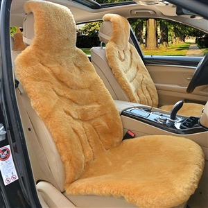 Luxury Winter Pure Wool Car Seat Cushion Universal Sheepskin Fur Pads 5pcs Sets - Camel