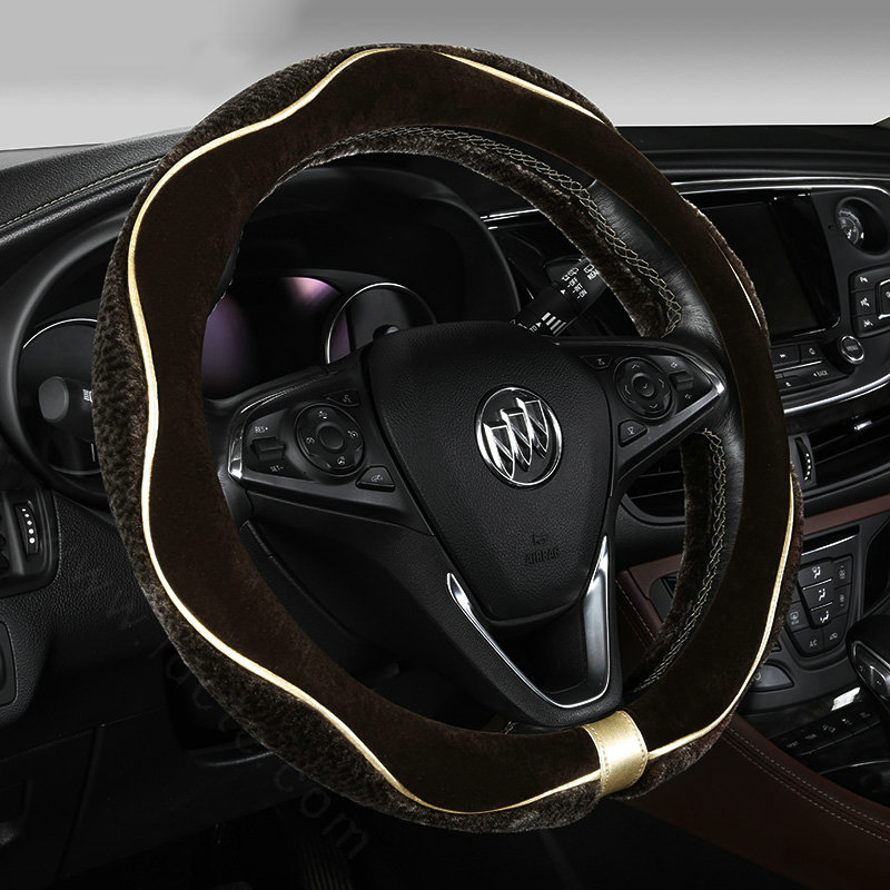 Luxury Winter Velvet Handlebar Plush Car Steering Wheel Covers 15 inch 38CM - Coffee
