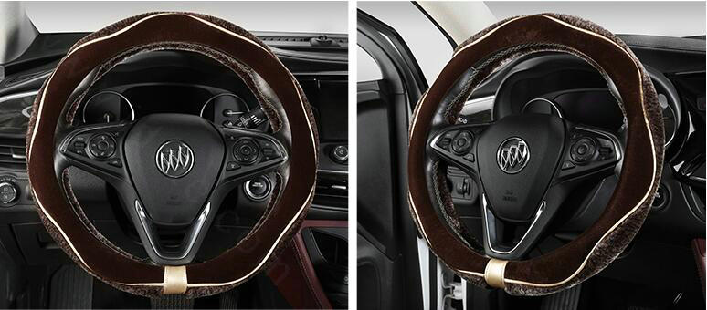 Luxury Winter Velvet Handlebar Plush Car Steering Wheel Covers 15 inch 38CM - Coffee