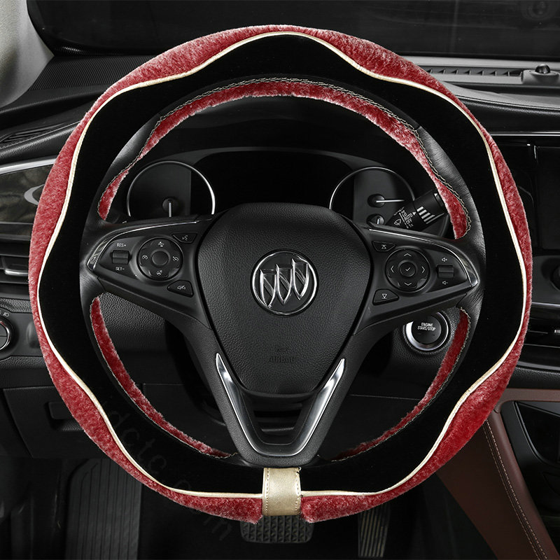 Luxury Winter Velvet Handlebar Plush Car Steering Wheel Covers 15 inch 38CM - Red