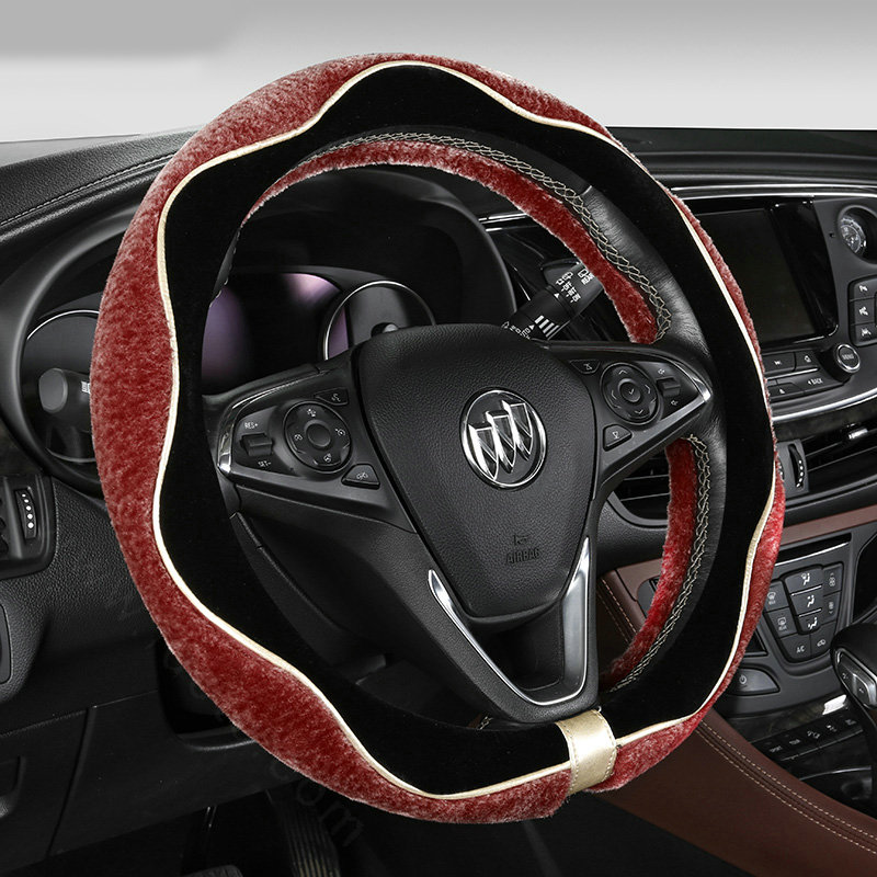 Luxury Winter Velvet Handlebar Plush Car Steering Wheel Covers 15 inch 38CM - Red