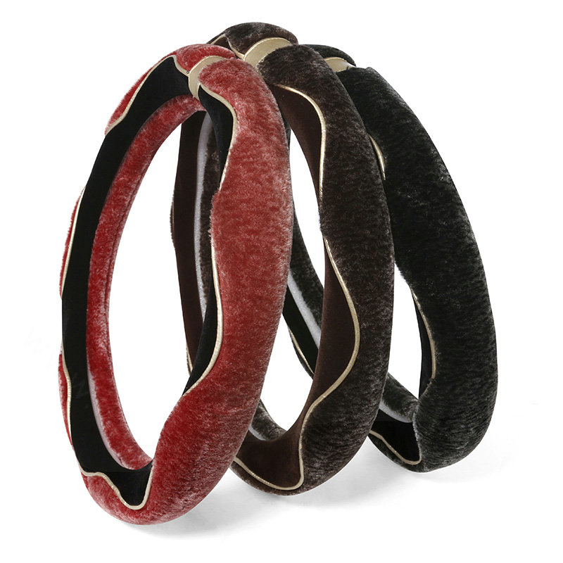 Luxury Winter Velvet Handlebar Plush Car Steering Wheel Covers 15 inch 38CM - Red